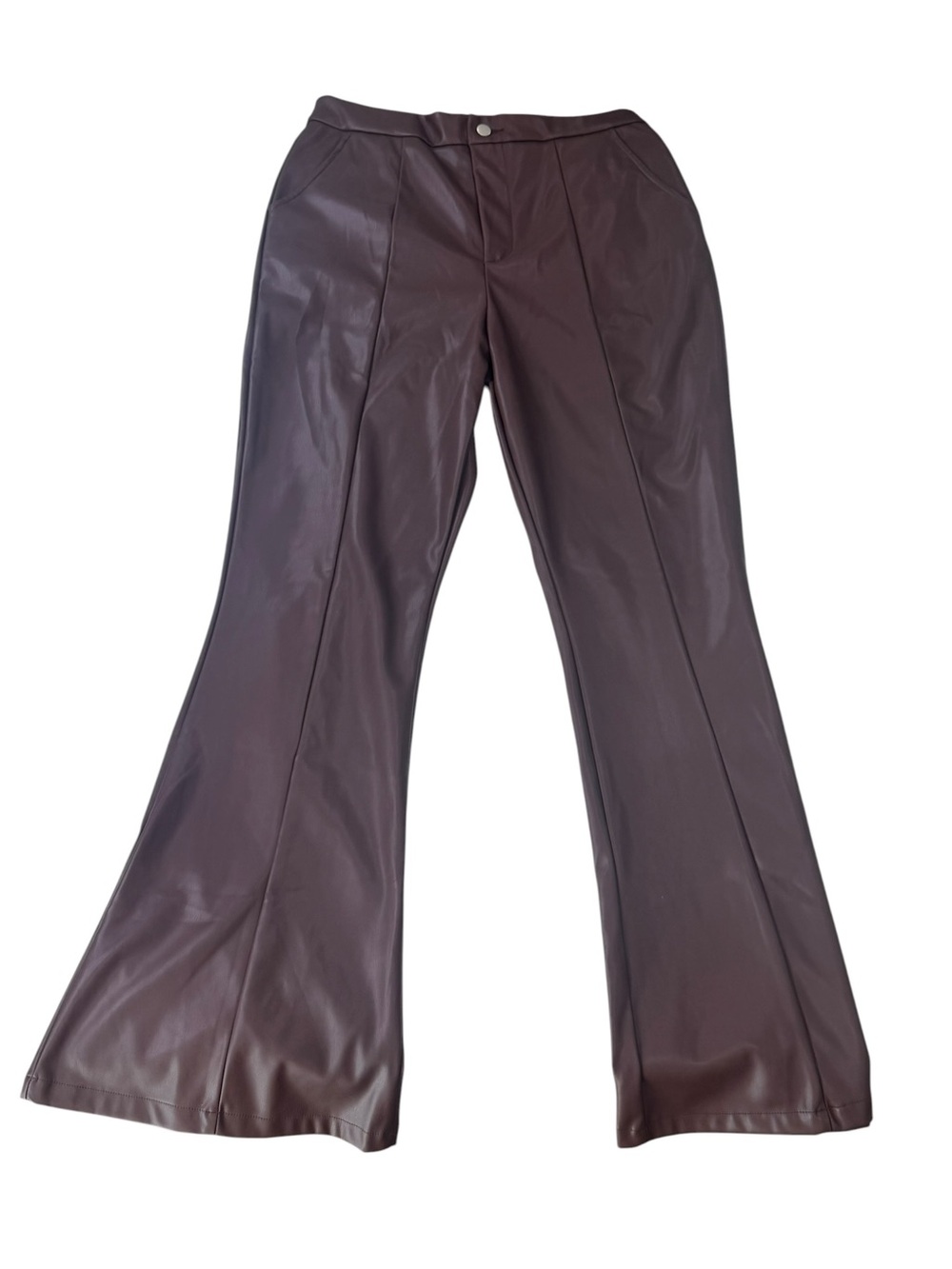 PrettyLittleThing Brown Faux Leather Flare Pants
